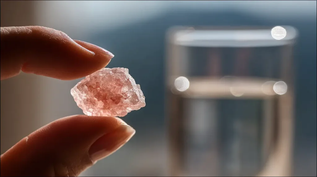 Petite pincée de sel rose utilisée pour une boisson au sel rose