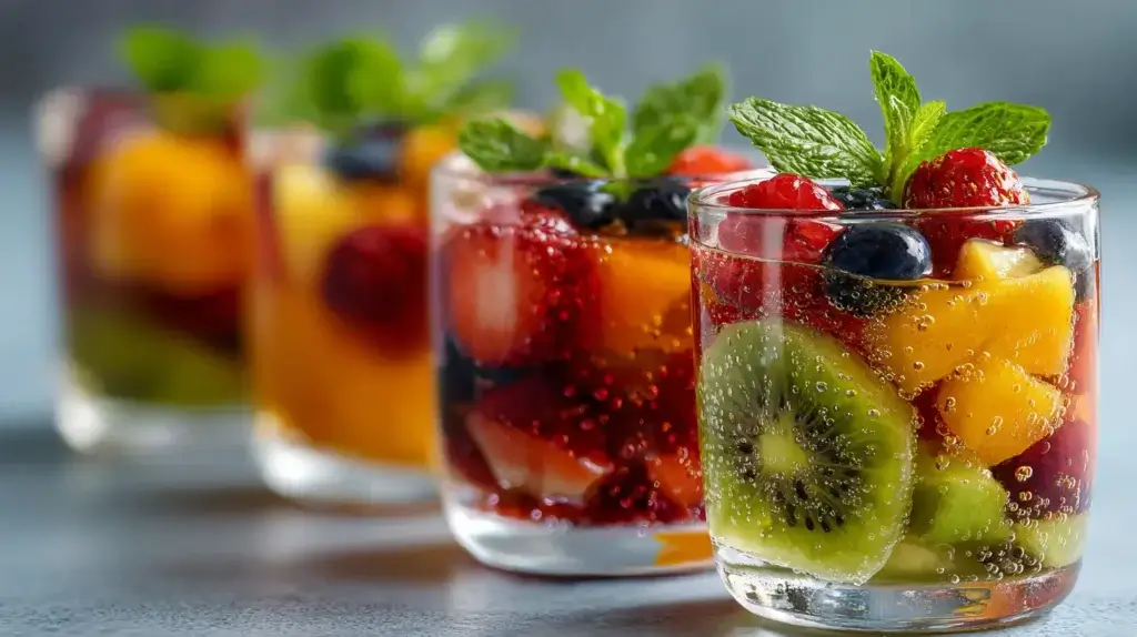 Dessert à la gélatine sans cuisson avec fruits