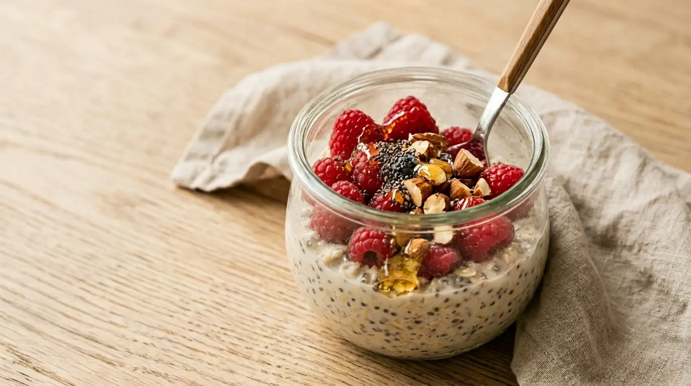 Bowl d'avoine satiété GLP-1 : flocons d'avoine, yaourt grec, chia, fruits rouges et amandes