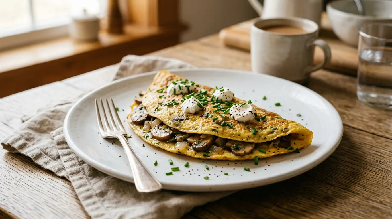 Omelette hyperprotéinée aux champignons et fromage frais : 32 g de protéines en 5 minutes