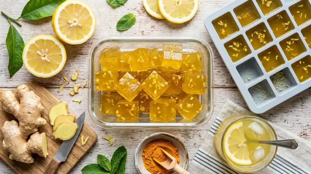 Cubes citron-gingembre détox : variante minceur drainage du cube de gélatine avant repas