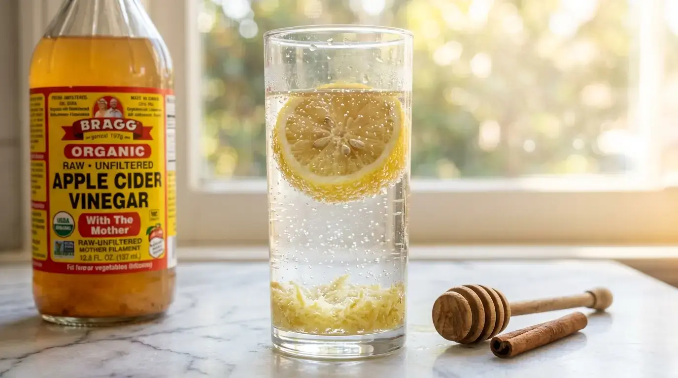 Eau pétillante citron gingembre vinaigre matinale : shot détox à boire à jeun chaque matin