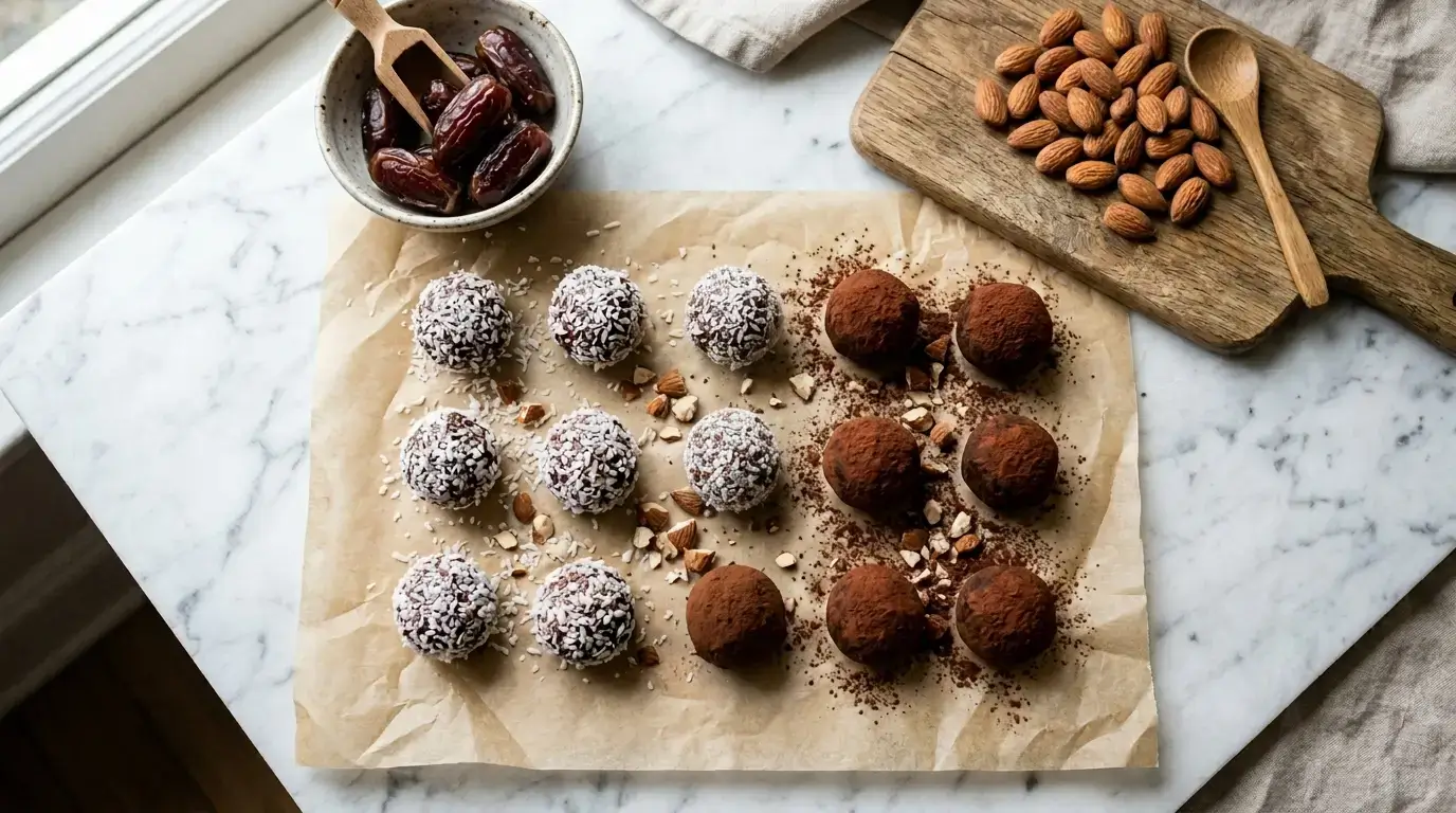 Energy balls dattes-cacao protéinées : 15 boules coupe-faim pour la semaine