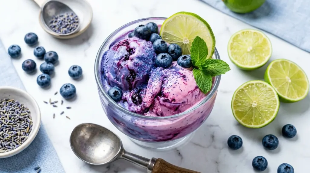 Glace gélatine collagène Blueberry Magic : effet bleu-violet-rose 100% naturel grâce aux anthocyanines des myrtilles