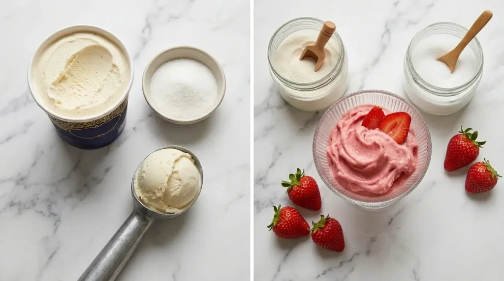 Comparaison glace industrielle premium vs glace gélatine collagène maison healthy moins de calories et plus de protéines