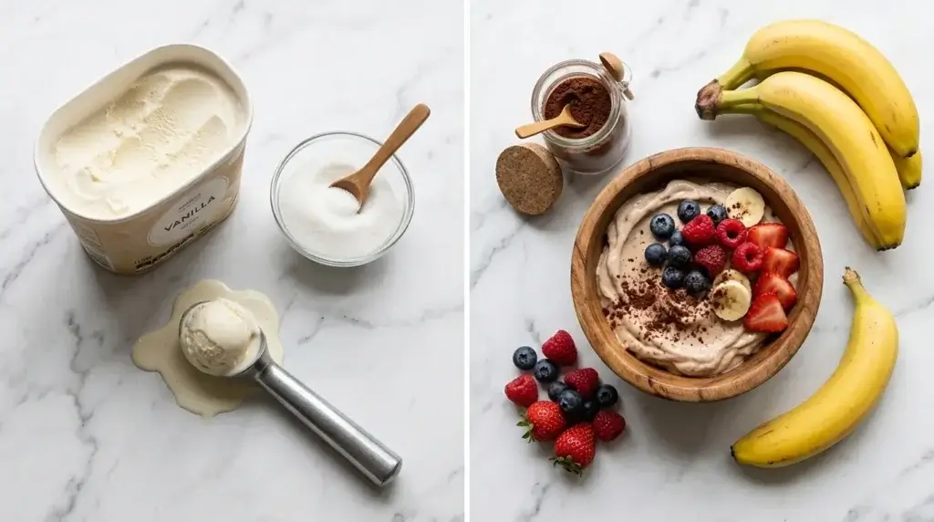 Comparaison glace industrielle vs glace healthy maison Nice Cream : 60% de calories en moins et zéro sucre ajouté