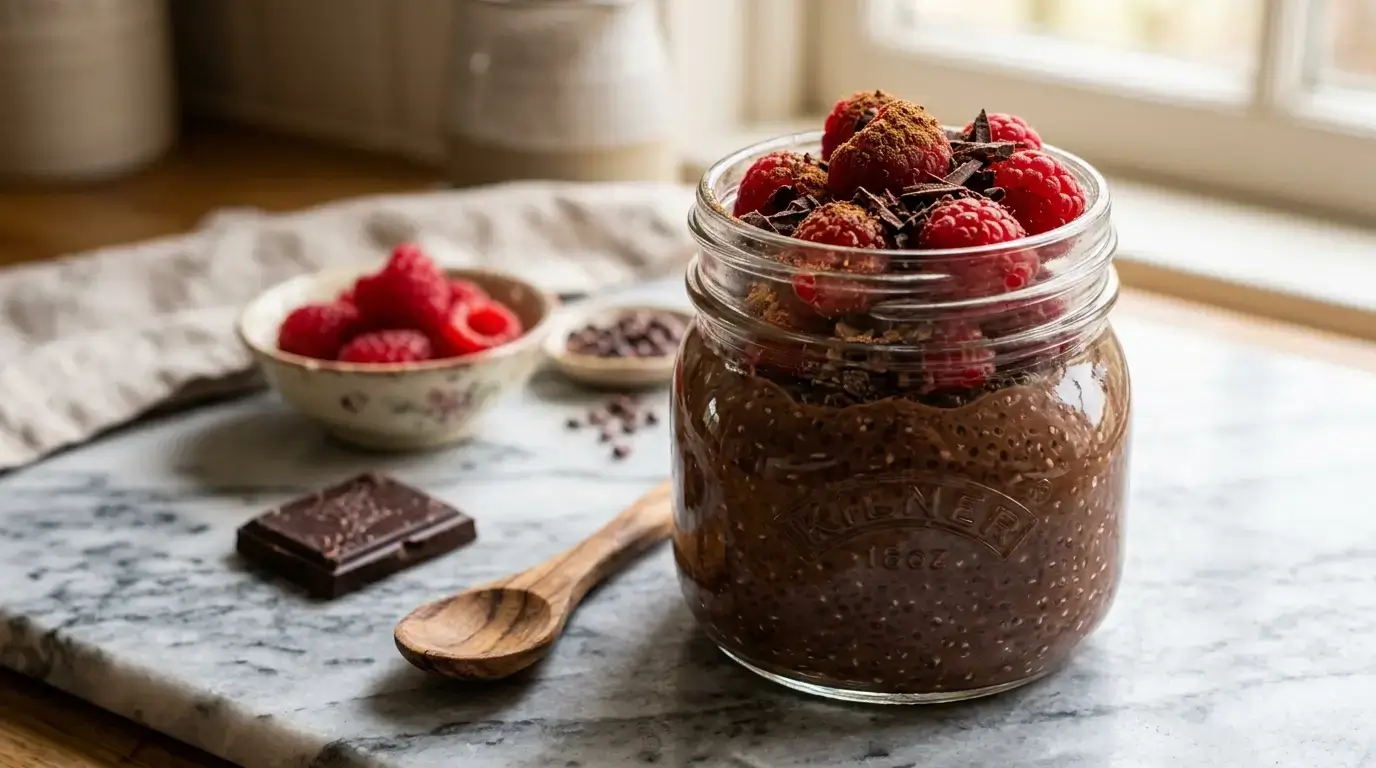 Pudding chia cacao gourmand au fromage blanc : recette anti-fringale chocolatée minceur