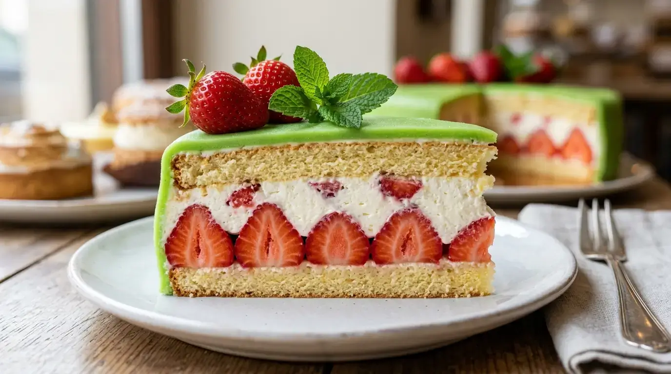 Fraisier crème diplomate halal à la gélatine bovine : version aérienne avec fraises Gariguette