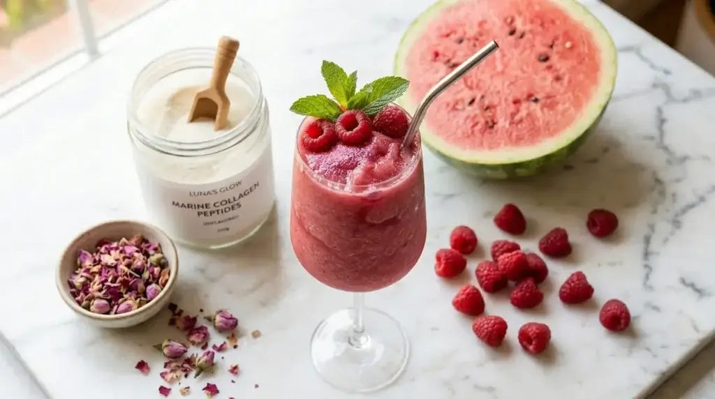 Watermelon slushie au collagène marin recette glow protéinée pour la peau été