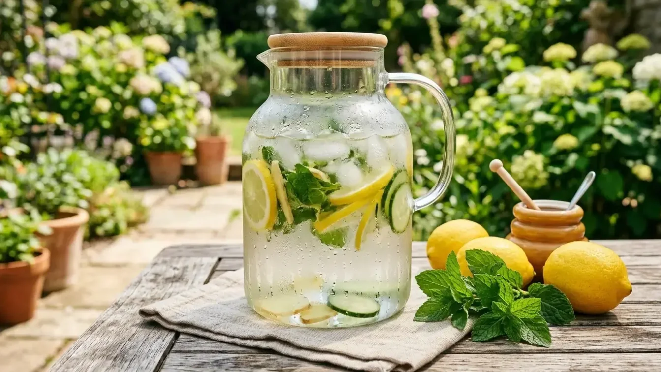Carafe citron menthe concombre servie très fraîche
