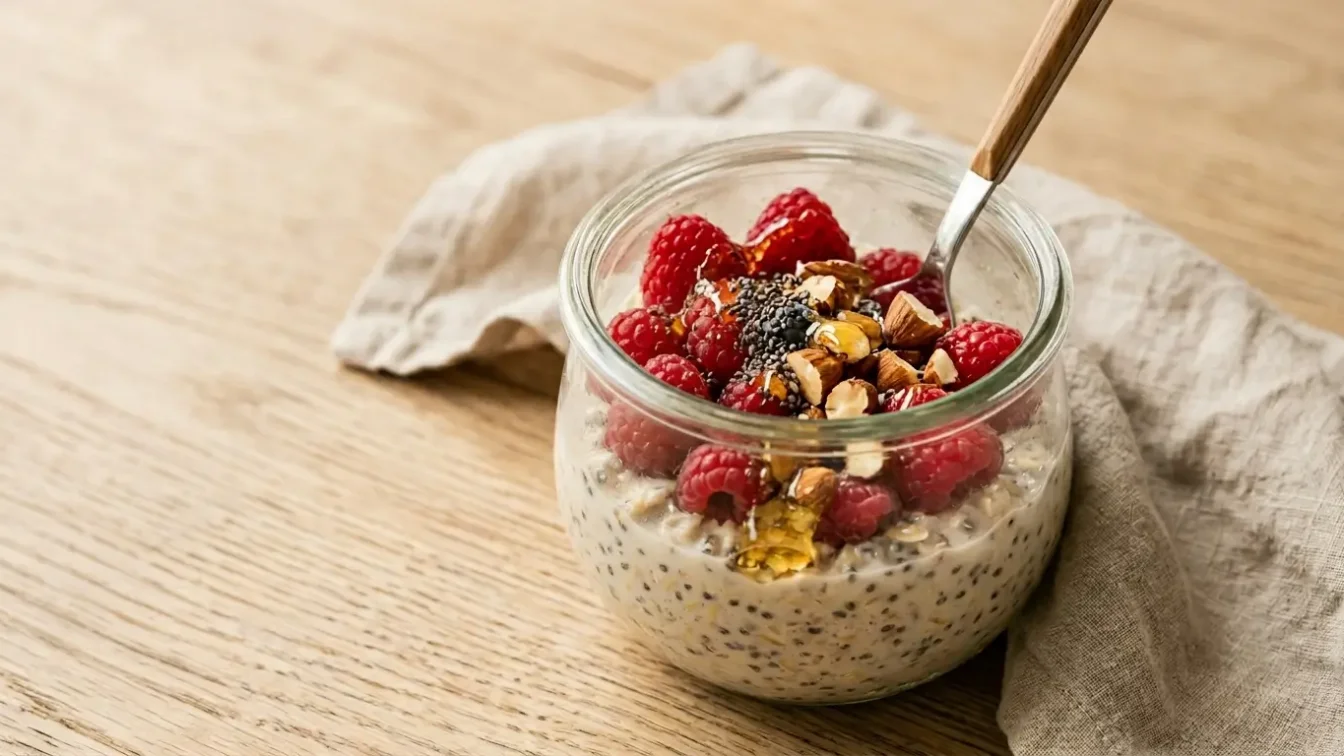 Bowl d’avoine avec yaourt grec chia fruits rouges et amandes