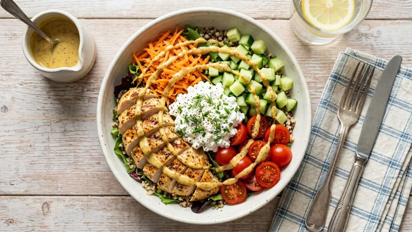 Bowl poulet fromage blanc et crudités