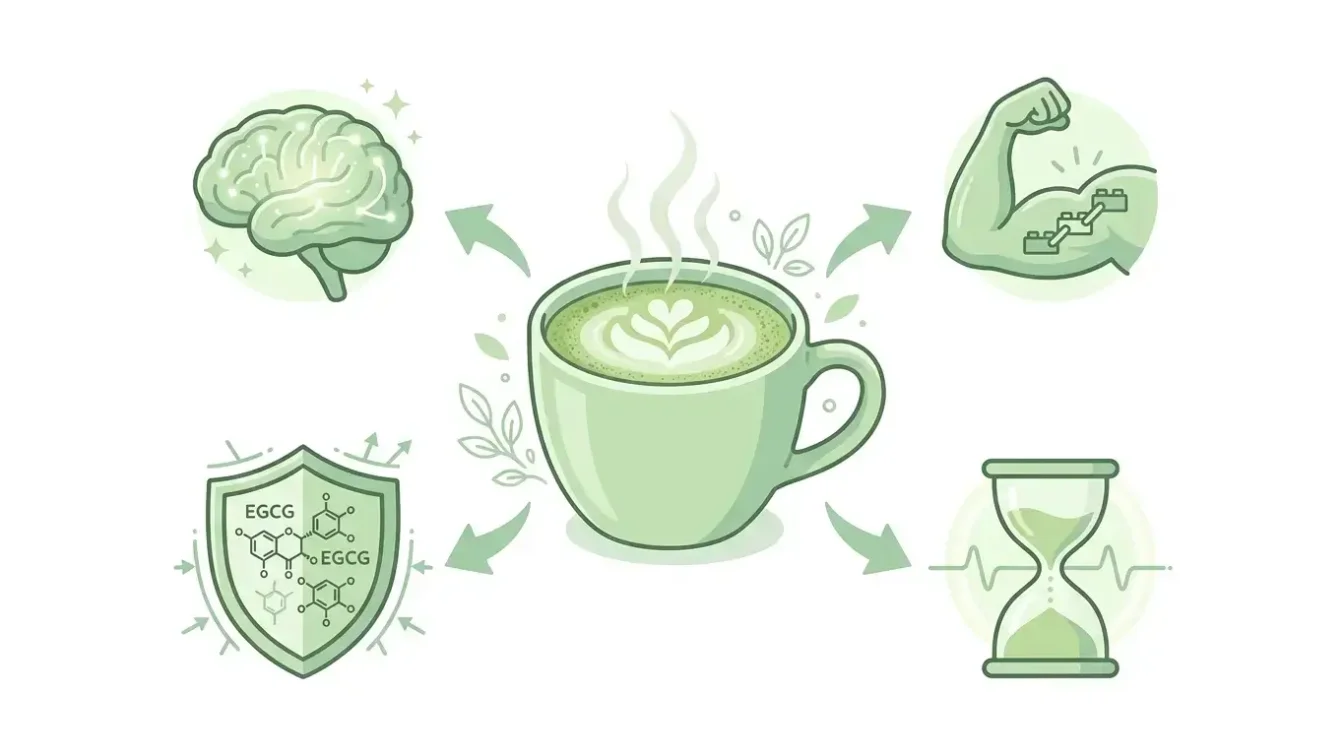 Matcha latte protéiné préparé avec matcha lait et source de protéines