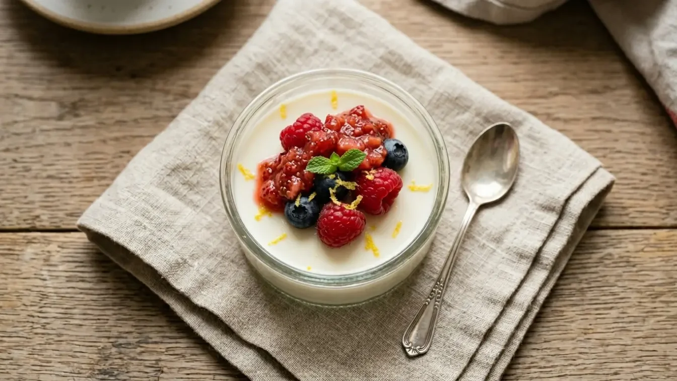 Panna cotta aux fruits rouges préparée avec gélatine
