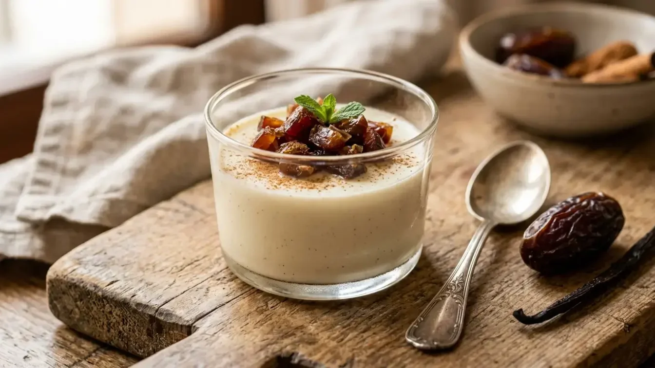Panna cotta vanille aux dattes sans sucre raffiné