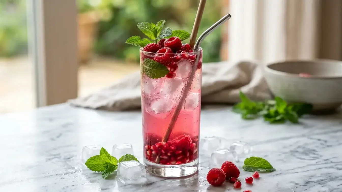 Boisson fraîche au collagène avec fruits rouges et glaçons