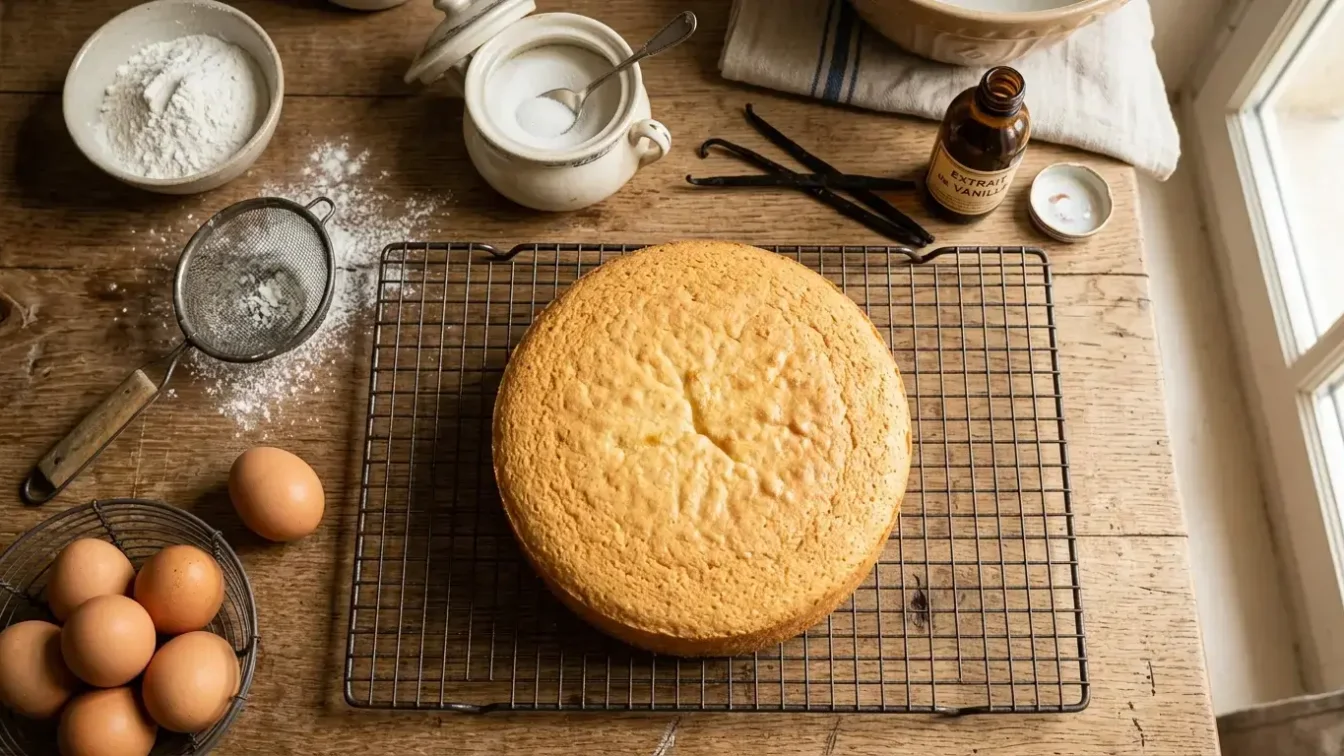 Génoise moelleuse prête pour le montage d’un fraisier